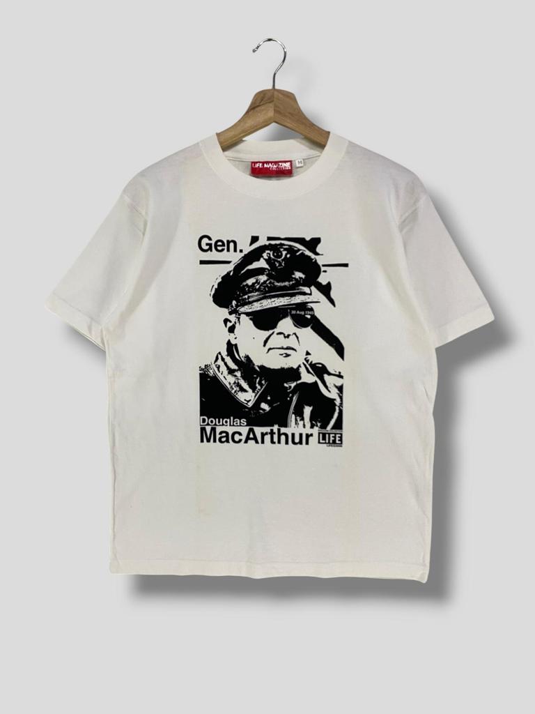Vintage Life magazine Douglas macarthur the supreme commander shirt collectible streetwear casual outfit promo tee white Medium