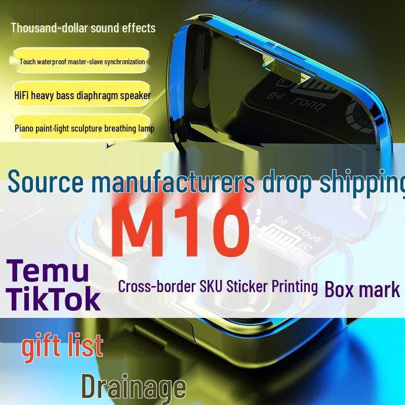 

M10 TWS Bluetooth Earphones: Dual In-ear Mini Touch Sport Earbuds, Waterproof 5.0. Full Set чорний