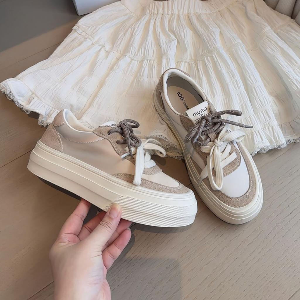 Platform Muffin Little White Shoes Women's 2025 Summer New Fashion Versatile Comfortable Sports Leisure Lightweight Lace-up Board Shoes