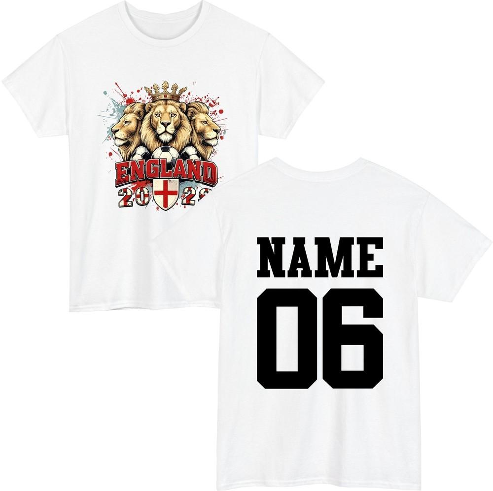 Personalised England Tournament 2026 Tshirt Custom Name Number Football Fan Top