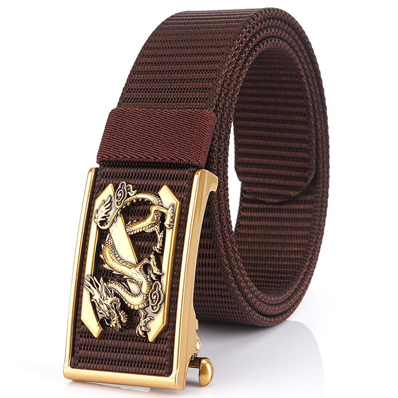 New Men'S Commuting Belt With Automatic Buckle Nylon Waistband, Outdoor Leisure Versatile Double-Layer Thick Belt