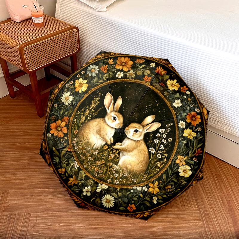 1 PC Automatic Folding Umbrella - Flowers and Animals Pattern, Portable & Foldable Design with 8 Ribs, Christmas Birthday Gifts