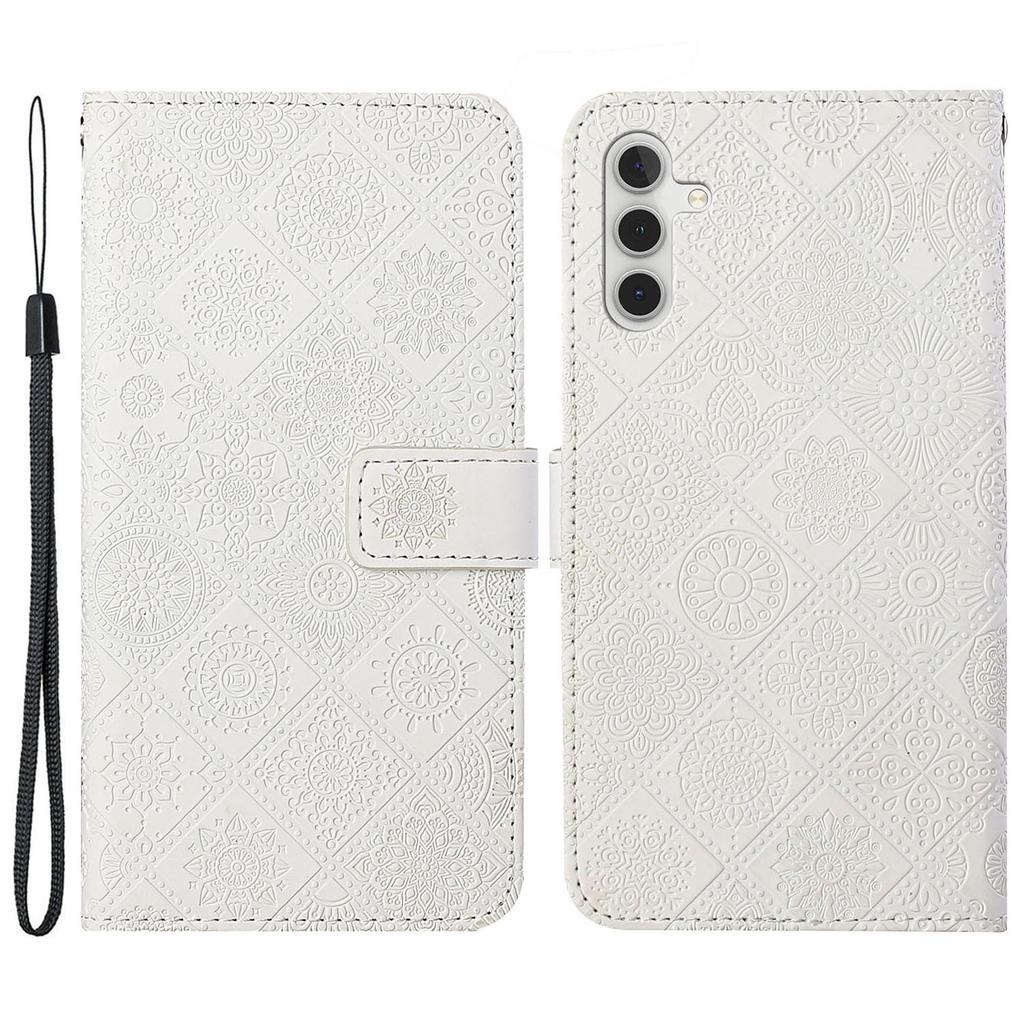 For Samsung Galaxy A35 5G Cell Phone Case Imprinted Ethnic Flower Leather Wallet Stand Cover