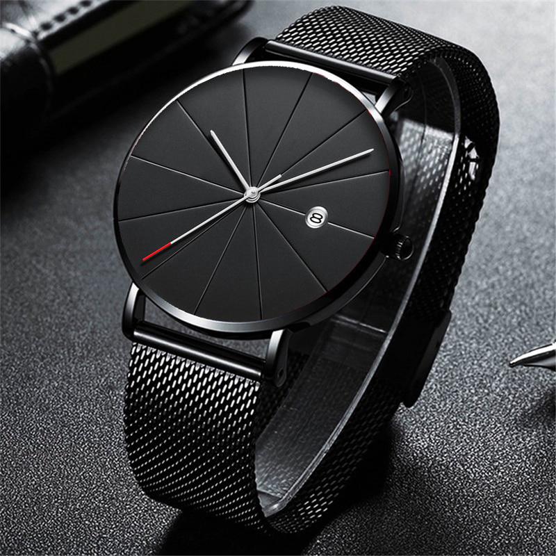 2020 Minimalist Men's Fashion Watches Men Business Date Calendar Clock Male Ultra Thin Stainless Steel Mesh Belt Quartz Watch
