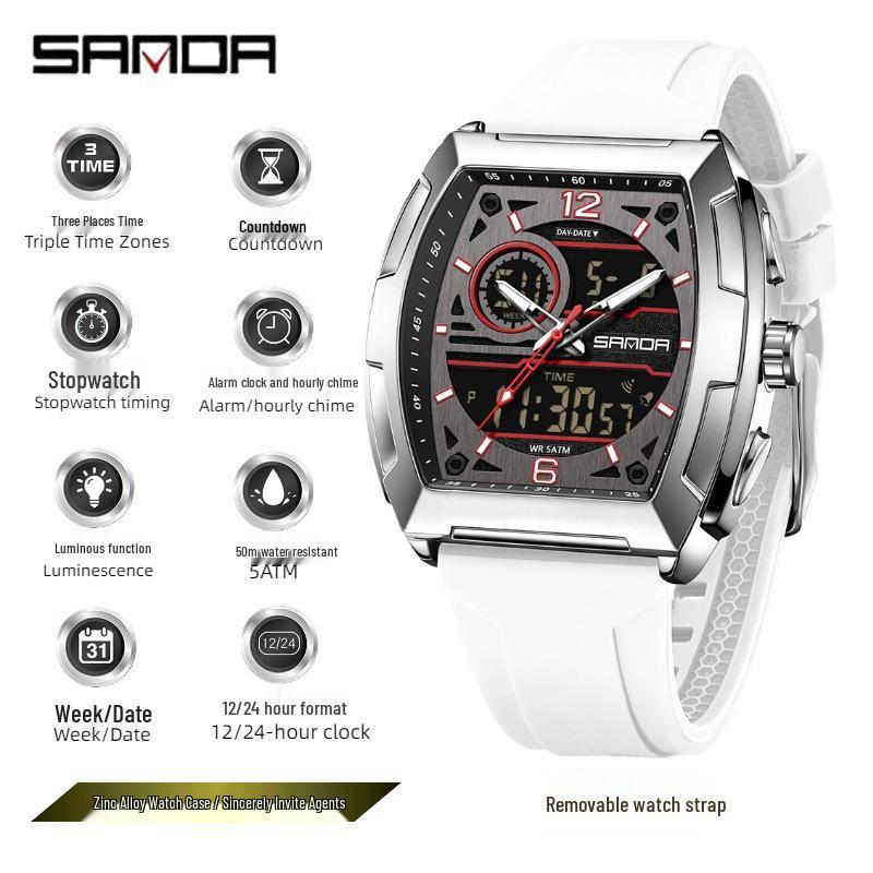 SANDA Men's Multifunctional Sports Watch - Dual Display, Waterproof, Casual & Versatile.
