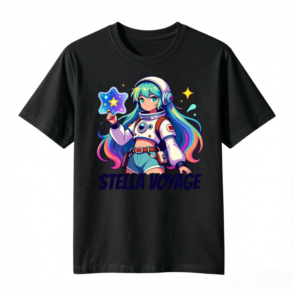 Stella Voyage Anime Space Girl With Star Print TShirt Unisex Unisex Casual Cotton Tee Short Sleeve Unisexga Cosmic Unisex Tops