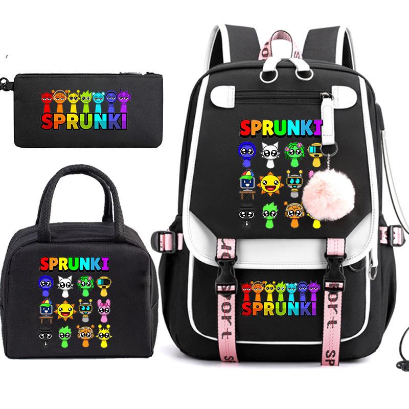 Large Capacity Schoolbag with Shoulder Strap; Student Three-piece Pencil Case Set
