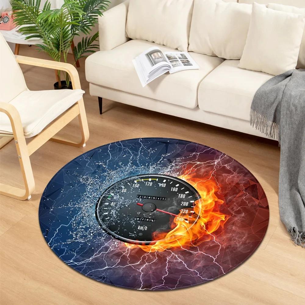 Crystal Velvet Water Fire Round Rug, CD Record Print Non Slip Floor Mat for Living Room, Bedroom, Home Decor, Circle Area Rug