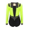 Girls Gymnastics Leotard Long Sleeve Keyhole Back Shiny Rhinestones Figure Skating Dancewear