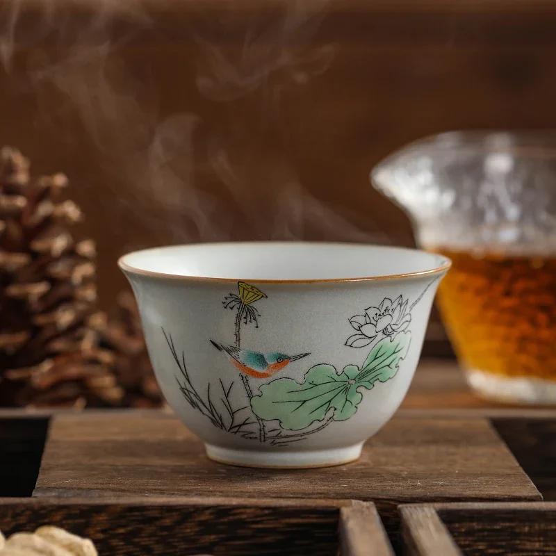 Chinese Ru Kiln Teacup Travel Personal Meditation Cup Handmade Ceramic Tea Bowl Pu'er Master Cup Household Tea Set 100ml