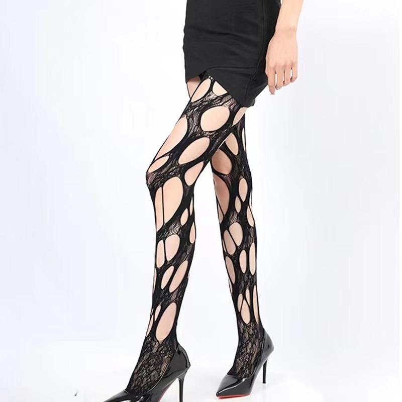 

Сексуальные панк женские чулки с дырками, чулки-сетка, готические кружевные рваные колготки для вечеринки one size чёрный