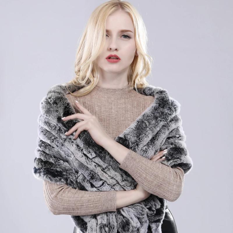 Winter Women Hand Knitted Real Rex Rabbit Fur Scarf Shawl Natural Soft Rex Rabbit Fur Muffler Lady Long Real Fur Scarves Poncho