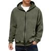 Men's Vintage Zipper Hooded Jacket With Pockets Long Sleeve Solid Color