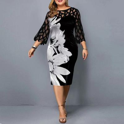 Sonbahar Kış Moda Seksi Tasarım Büyük Beden Kalça Sarma Elbise Kadın Dantel Baskılı Oyuklu Bodycon Elbise Büyük Boy Şık Vestidos