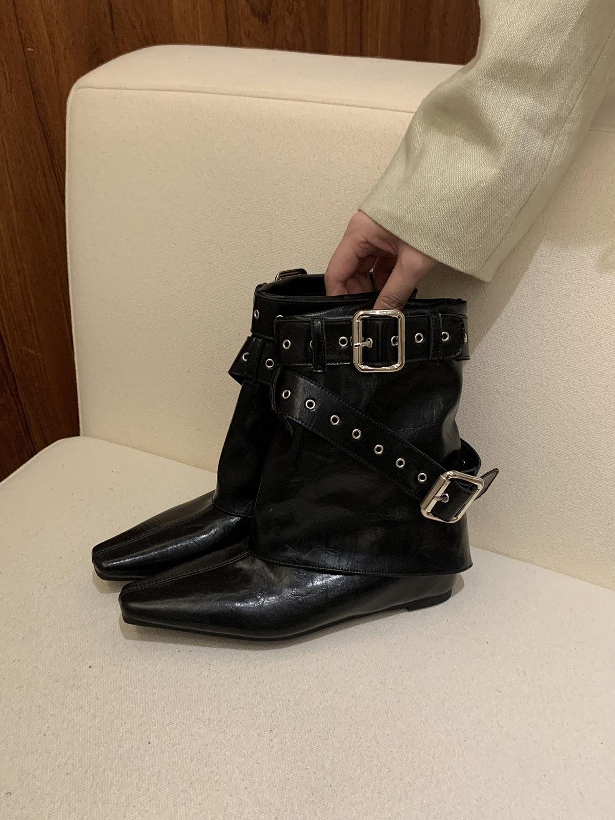 Inner Height Increasing Brown Pile Medium Boots Women s Boots Season Pointed Skinny Pants Knight Boots 35