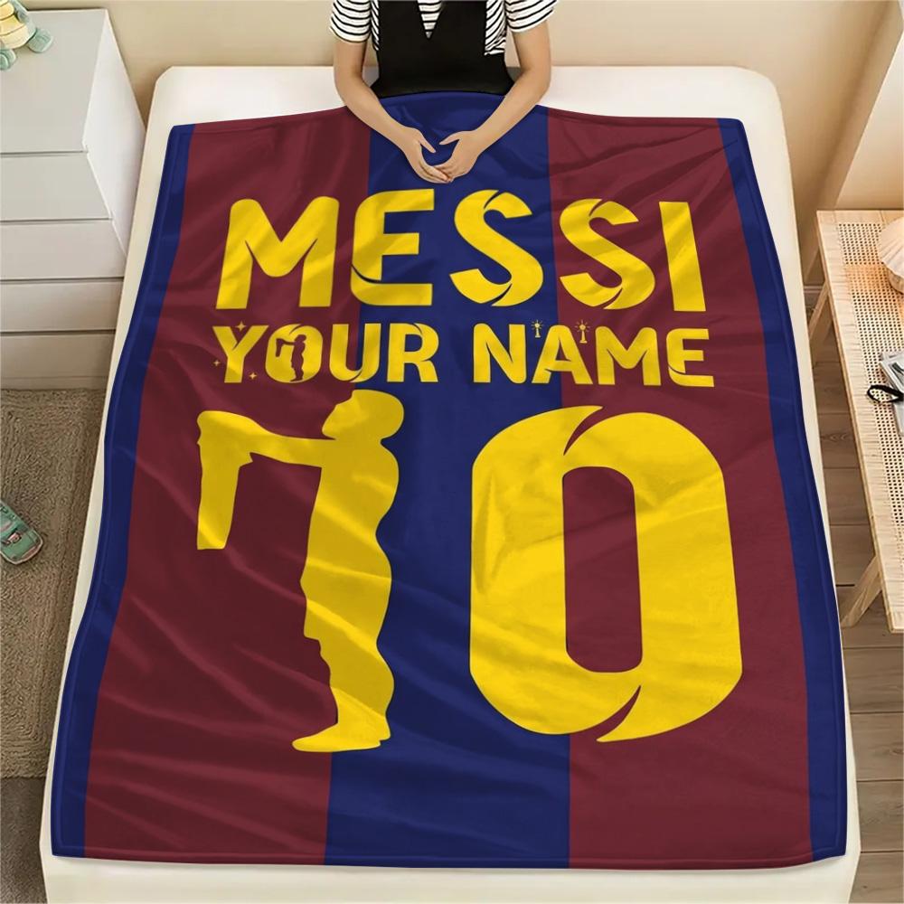 1PC Messi Fan Artwork Custom Name Patterned Flannel Blanket Suitable For All Seasons For Home Decor Warmth And Comfort Gifts Holiday Present