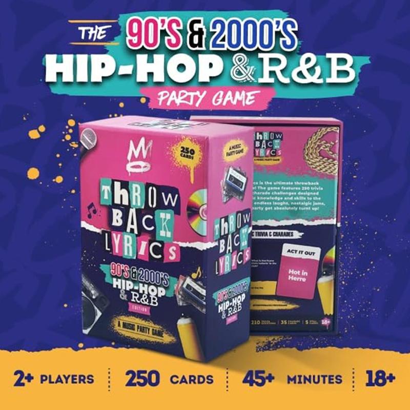 Gra Imprezowa z Muzyką Hip-Hop i R&B lat 90. i 2000. | Gra Rap R&B 250 Kart z Pytaniami i Kalamburami - Świetna na Wieczory Gier i Randki