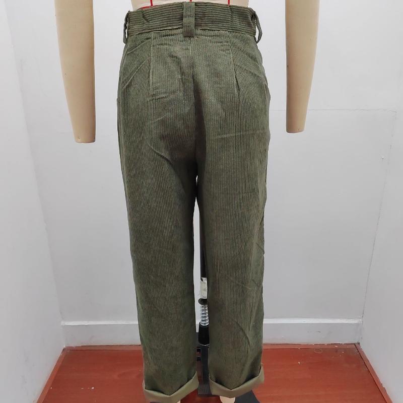 GMXIA Autumn Women's High Waist Casual Pants Solid Colour Corduroy Loose Straight Trousers