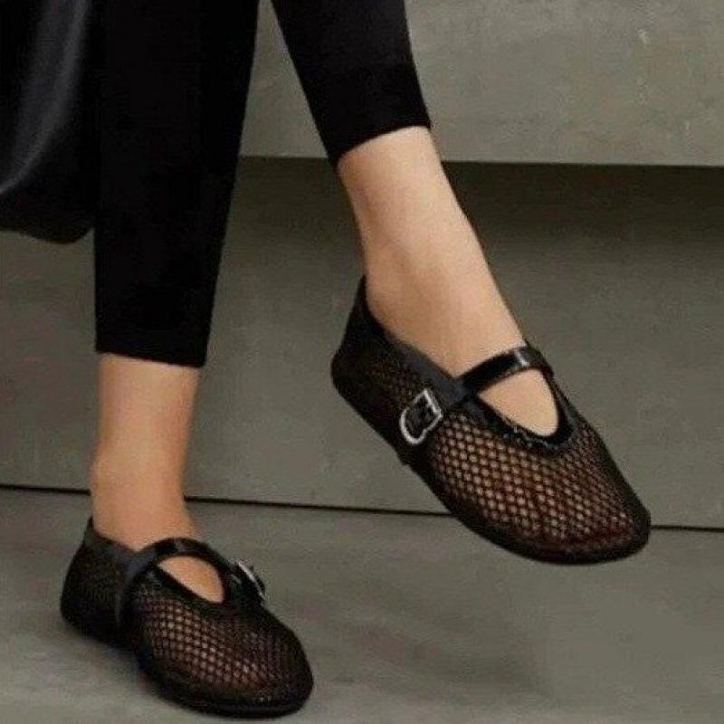 European and American Round Head Fishing Net Grid Hollow Mary Jane Single Shoes Women Go Out 42 Large Size Summer New Foreign Trade Sandals