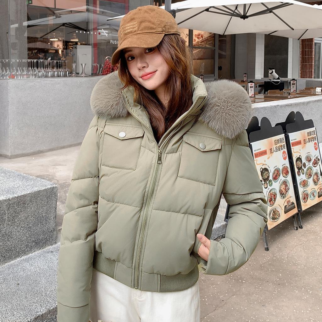 Thickened winter cotton-padded clothes women's short design sense hooded annual fashion cotton-padded jacket new big fur collar