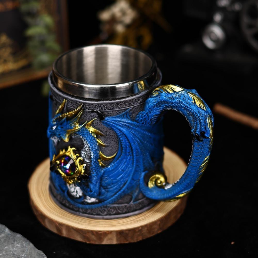 304 Stainless Steel Inner Gothic Flying Dragon Beer Stein 3D Embossed Coffee Mug  Party