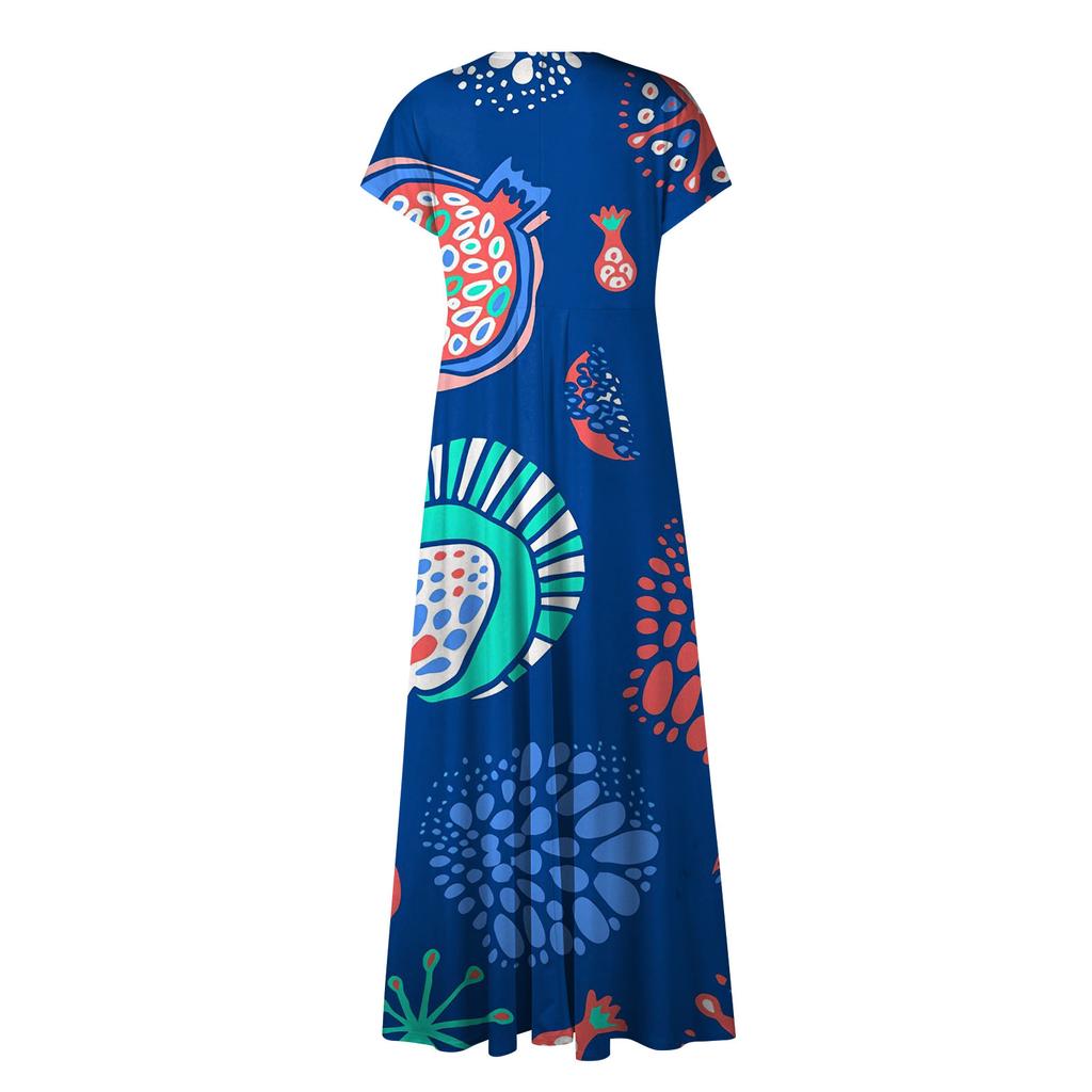 Women's Summer Fruit Printed V-Neck Long Dresses Dresses