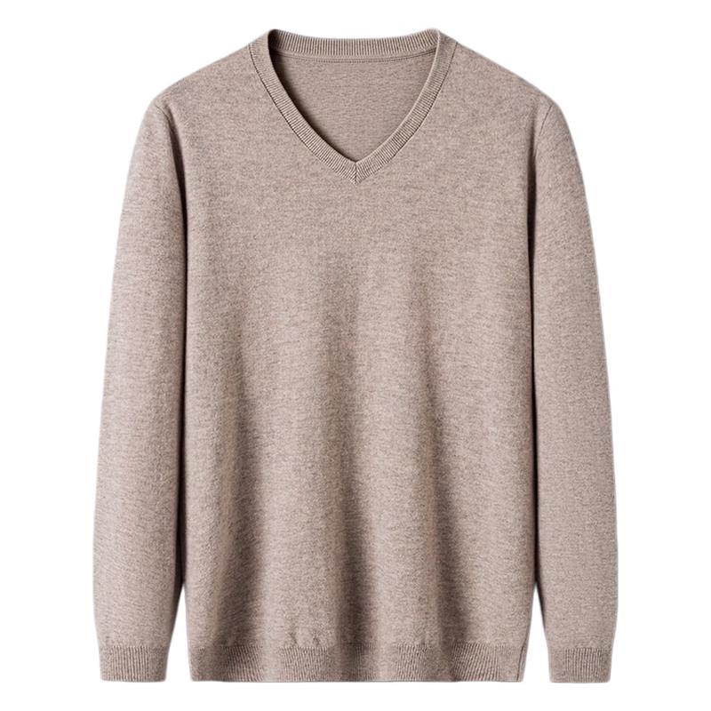 Hengyuanxiang Men's 100% Wool V-Neck Thin Sweater