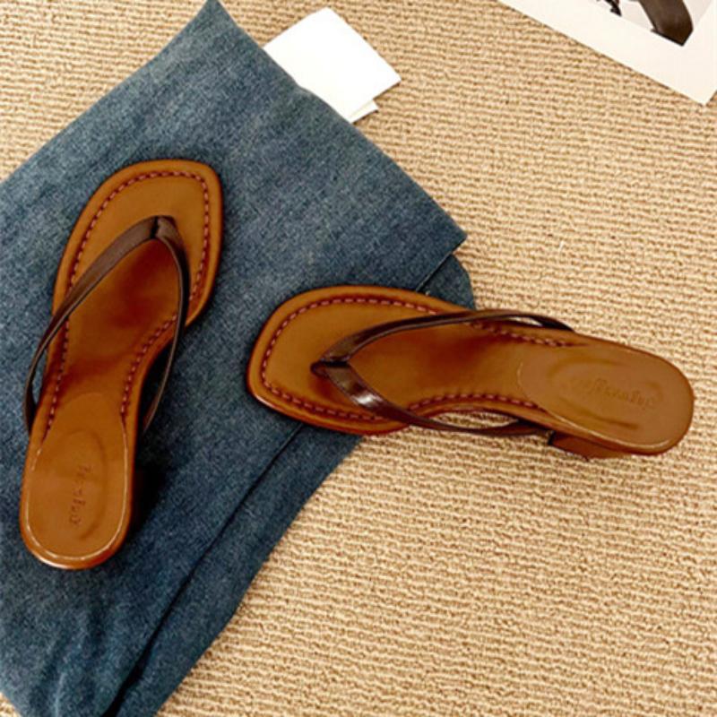 Fashion Square Heel Open Toe Women Flip-flops Comfortable Soft Square Toe Slide Sandal Fashion Simple Non-slip Women Vacation Beach Shoe