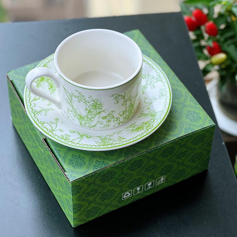 Lily of The Valley Coffee Cup and Plate Gift Box Mug Gift High Appearance Level Water Cup Set Opening Event Souvenir
