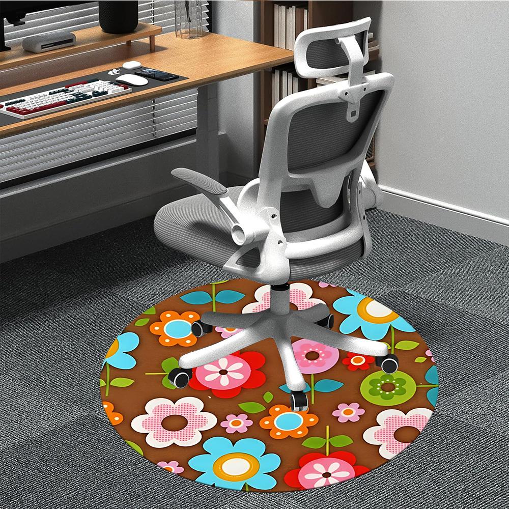 1 Stück Blumenmuster Stuhlmatte für das Büro, Runde Polyestermatte, Innendekoration für das Büro, Pflegeleichtes Gewebe, Waschbarer rutschfester Teppich