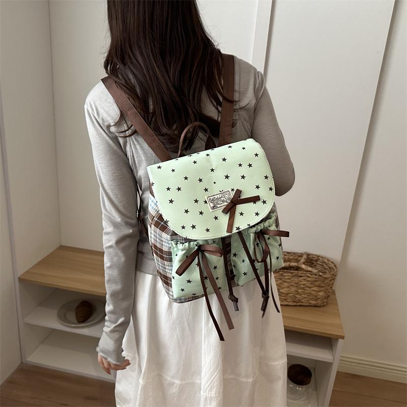 Schoolbag1011 Spring New Korean Version Niche Design Mint Green Backpack Retro Plaid Fashion Bow Backpack
