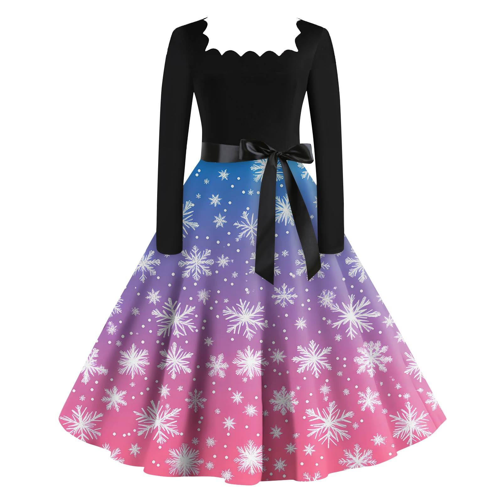 

Жіночі повсякденні модні вінтажні довгі сукні з різдвяними графічними принтами з довгими рукавами XXXXXL