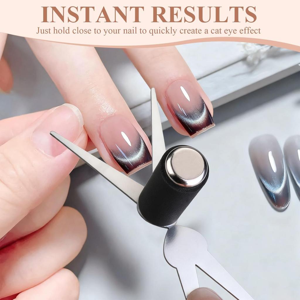 3D Doppelkopf-Nägel Französische Form Starker Cat-Eye-Magnet Nagelkunst Gel-Nagellack Magnetischer Effekt Maniküre Zubehör Werkzeugset