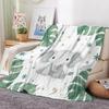 Cute Elephant and Monstera Leaf Blanket Soft Flannel Design Green White Theme Perfect for Baby Nursery Decor130x150