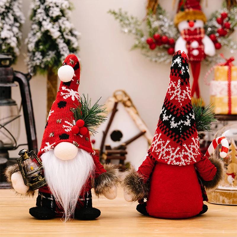 Christmas Plush Gnomes Dolls Red Knitted Suit Faceless Doll Nordic Xmas Elf Doll Ornaments Home Christmas Decorations Party Gift