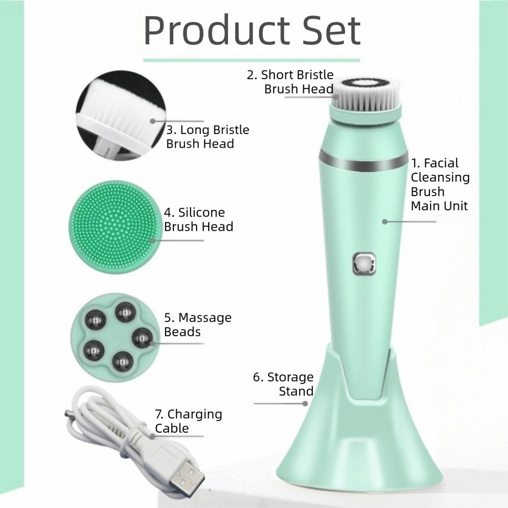 4 Replaceable Brush Heads Electric Facial Cleansing Brush USB Recharge Face Scrubber Oil Control