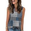 Women's Casual Fashion Summer Color Block Stitched Print Tank Top V-neck Sleeveless Button Top