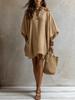 New hot-selling off-shoulder cotton and linen dress women's loose bat sleeve pocket medium and long vacation dress