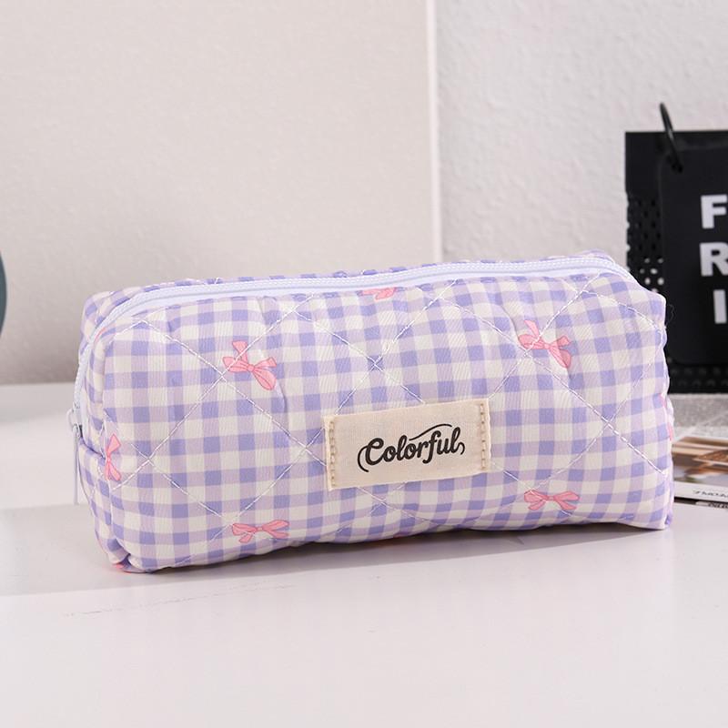 Cotton Bow Makeup Bag Pen Case For Girls With Large Capacity And Cute Storage
