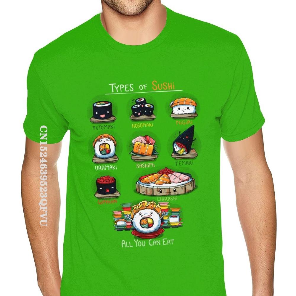 Cheap Graphic Types Of Sushi Tees Shirts Men's Make Your Own Gothic Style Anime Tshirt Retro Cotton O Neck Shirt