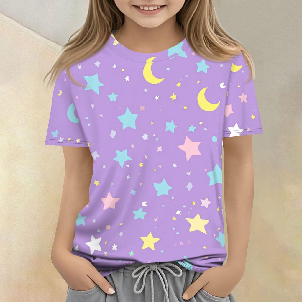Kinder bedrucktes Rundhals Kurzarm Freizeit-T-Shirt