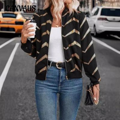 Giacca da aviatore da donna nuova autunno/inverno con stampa a zig-zag oro a caldo