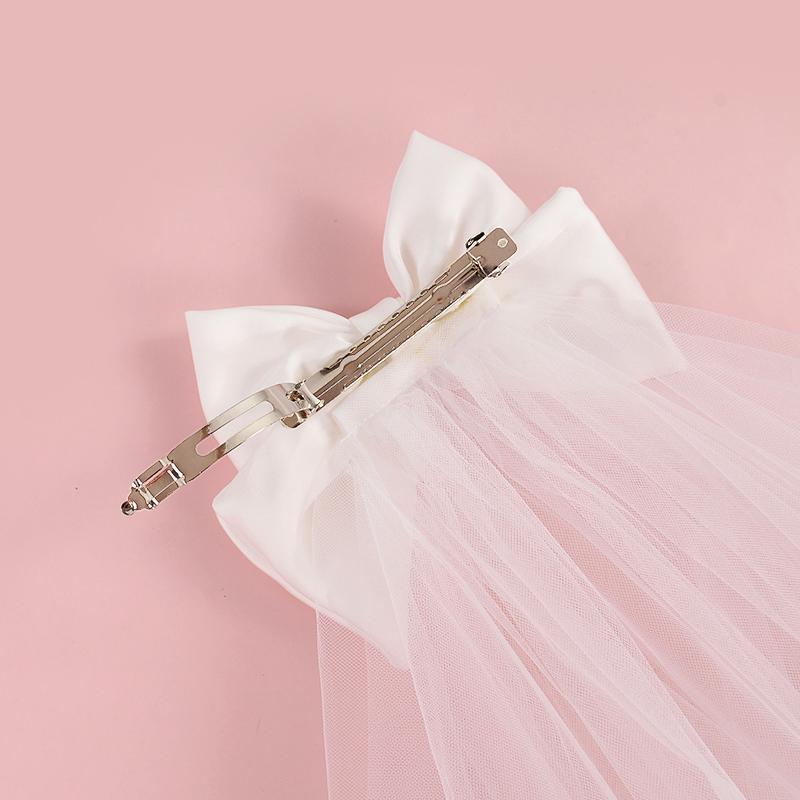 White Bride Bow Veil with Hair Clip Bridal Shower Party Decoration Wedding Photo Props Hen Bachelorette Party Supplies Gift