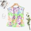 ZANZEA Women Summer Print Casual Round Neck Sleeveless Blouse
