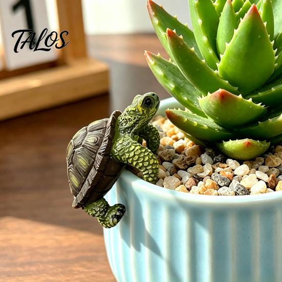 Turtle Figurines for Fish Tank Decor Cute Climbing Flower Pot Huggers, Resin Animal Planter Waterproof Garden Edges, Decorative Ornaments Indoor
