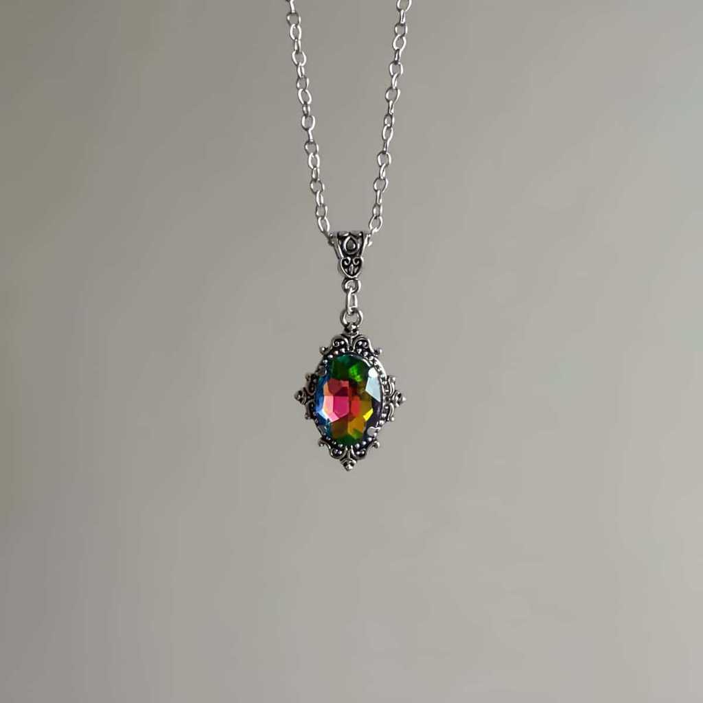 Collana Ciondolo Rubino Vittoriano per Donna con Catena in Lega e Pietre Preziose Eleganti per Feste