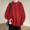 Maglione Pullover Casual Rosso a Manica Lunga Lento da Uomo Stile Pigro per Coppia Capospalla
