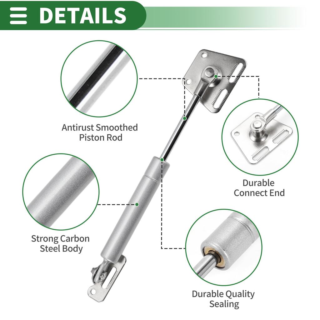 Motoforti Universal Lift Support Strut Gas Springs, 7 inch/180mm, 18lb/80N/8kg, Carbon Steel, Silver Tone, Set of 2