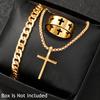 Men's 3pcs Fashion Alloy Jewelry Set - Cross Pendant Necklace, Bracelet & Ring Combo