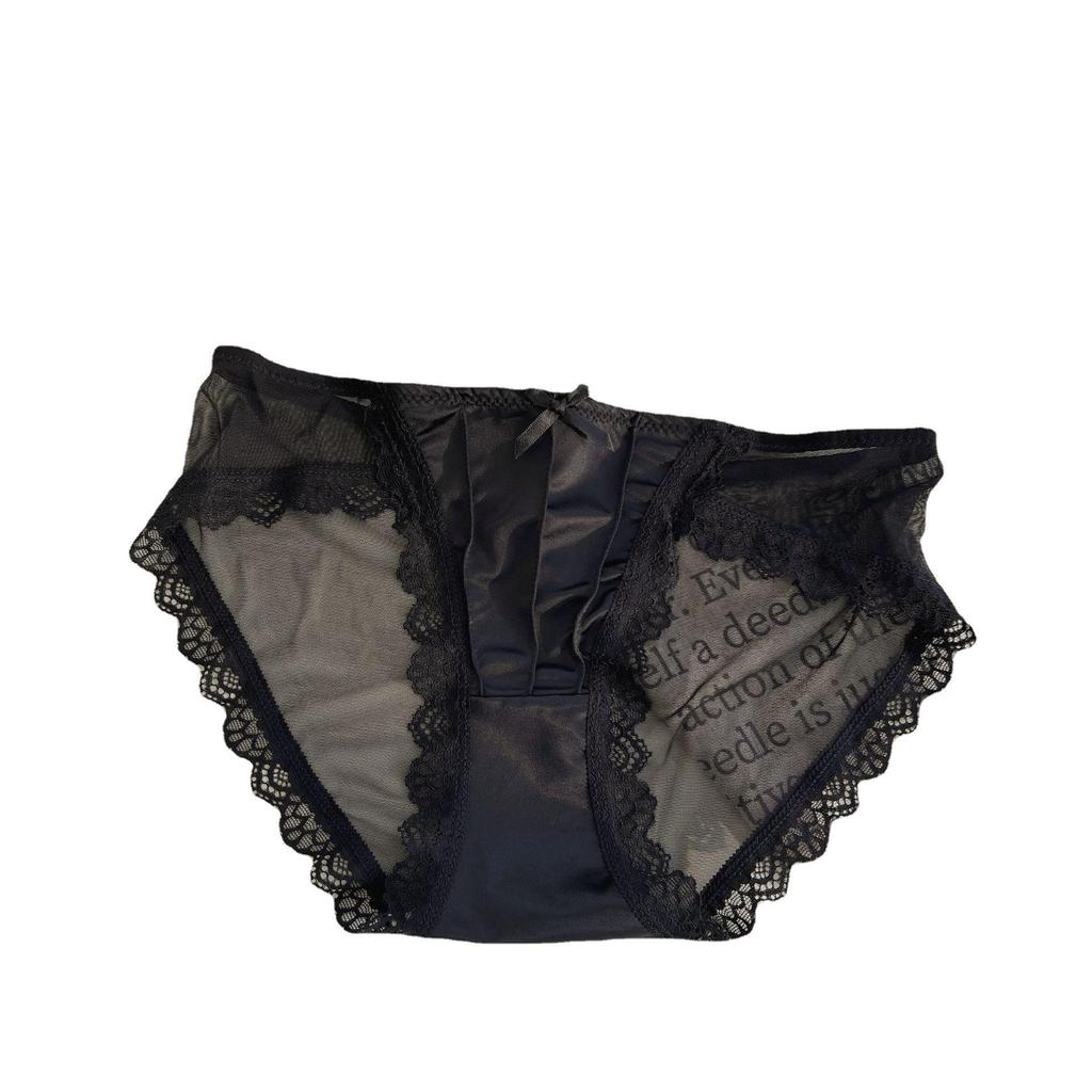 Women's French Retro White Satin Lace Thongs - Mid-Low Waist, Sexy Mesh Design